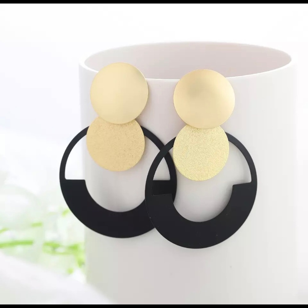 Black Golden Geometric Hanging Earrings